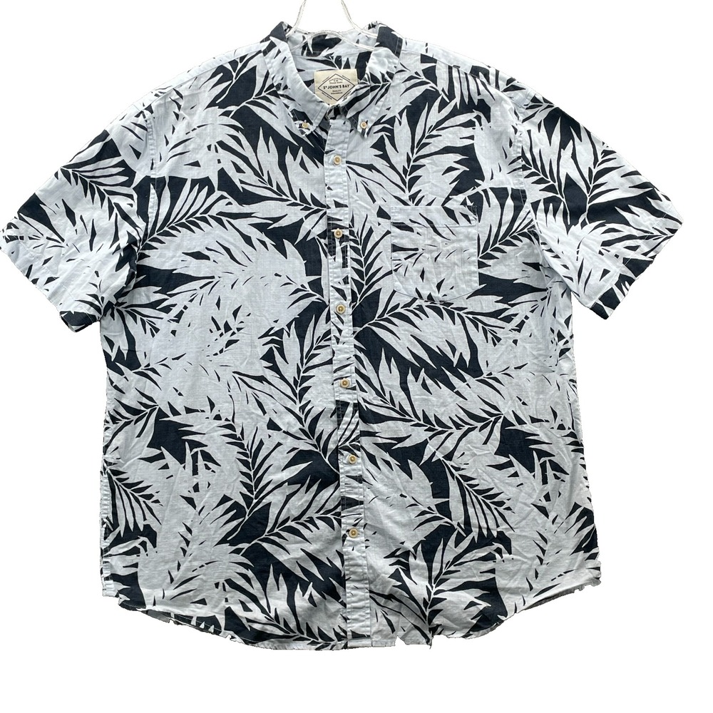 St. Johns Bay Hawaiian Shirt Men's XXL Leaf Floral Surf‎ Camp Preppy Travel Work